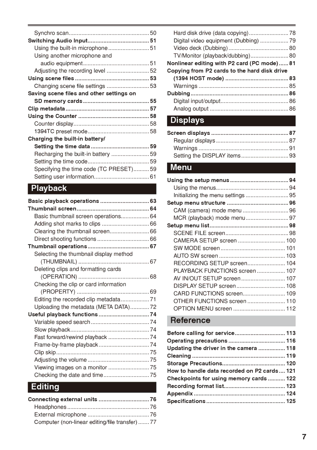 Panasonic AG-HPX170P Saving scene files and other settings on, Charging the built-in battery Setting the time data,  81 